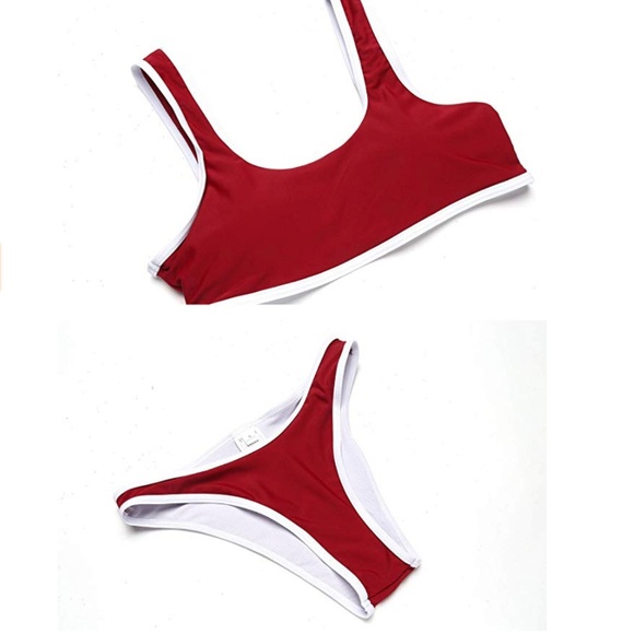 Red and White Cheeky Sporty Bikini - Picture 4 of 7